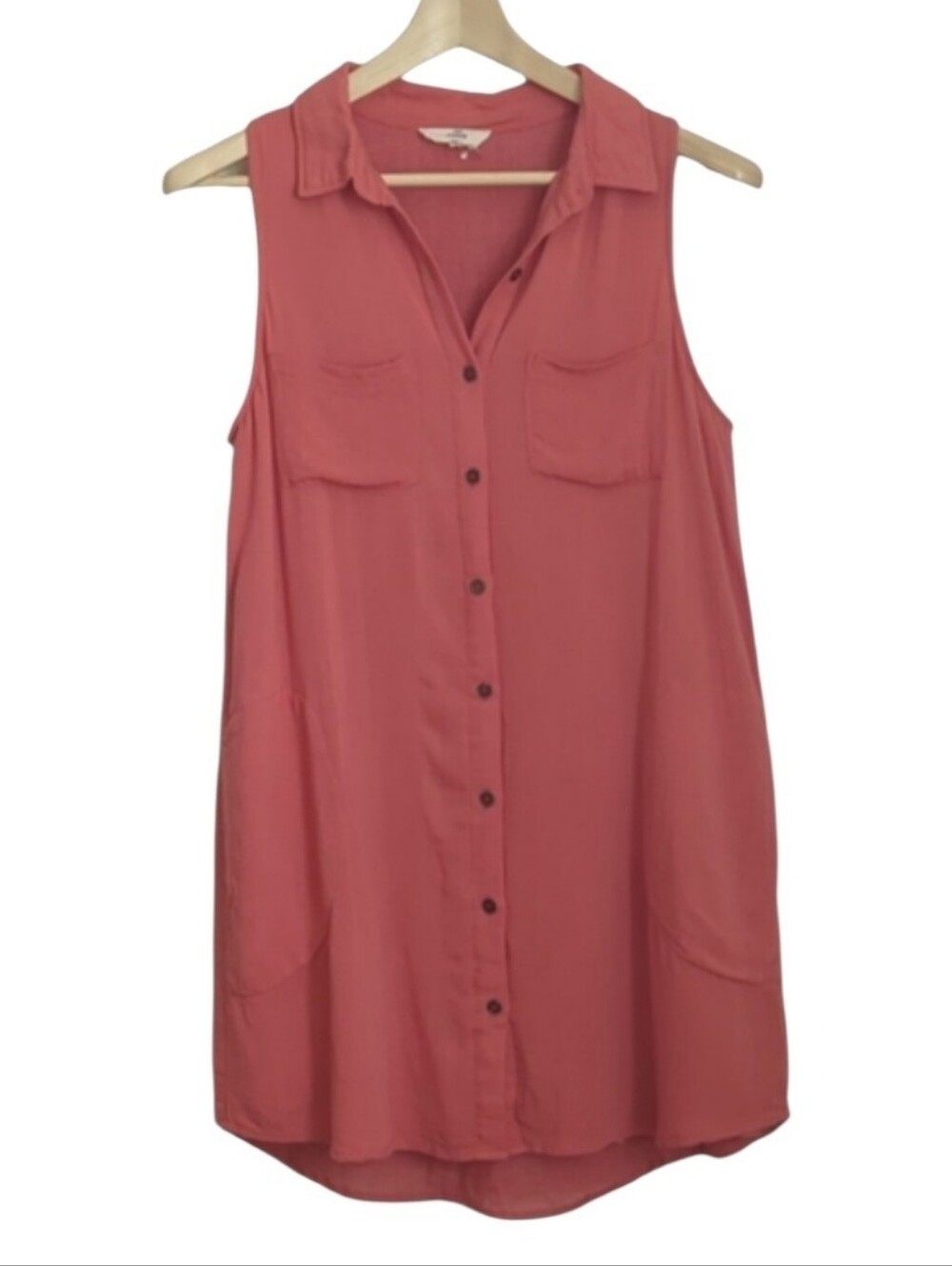 Entro | Coral Button Down Dress Shirt - Tunic w|pockets